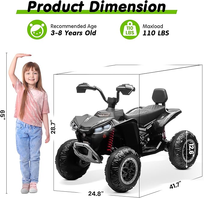 Kids ATV 4 Wheeler, JOYRACER 24V Ride on Toys for Big Kids 2 Seater w/800W Motor